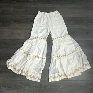 Wide Leg Palazzo Pants Gold Cream Women's Size‎ 4 Sharara Trouser Bohemian Gypsy